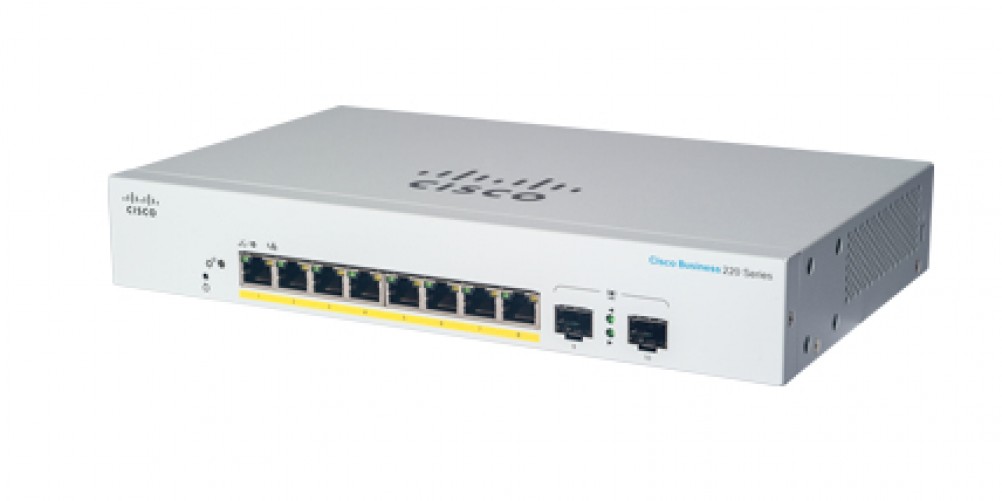 Switch Cisco CBS220-8FP-E-2G Gestionado, L2, RJ-45 8, Gigabit Ethernet (10/100/1000), 8 POE, Blanco