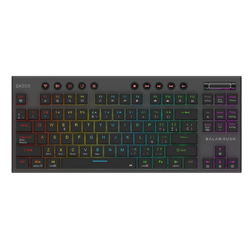 Teclado Balam Rush BR-940405 Español, Inglés, Inalámbrico, USB + Bluetooth, Interruptor mecánico, LED RGB, Negro