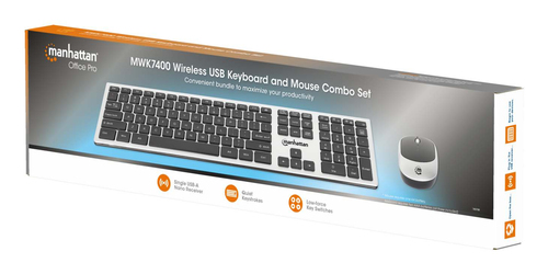 Miniatura 5 de Teclado Inalámbrico Manhattan Tamaño completo (100%), 10 m, Teclado numérico, Negro, Plata