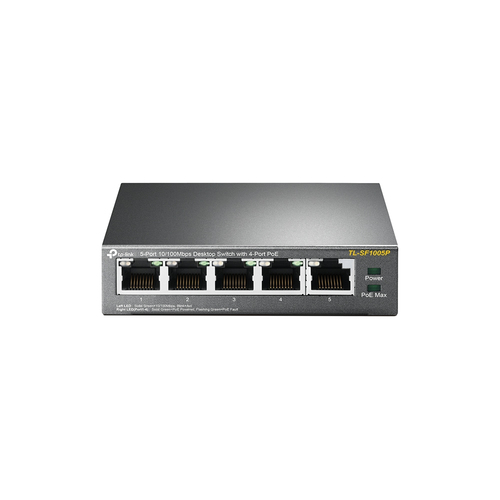 Switch TP-Link TL-SF1005P No administrado, RJ-45 5, Fast Ethernet (10/100), 4 POE, Negro