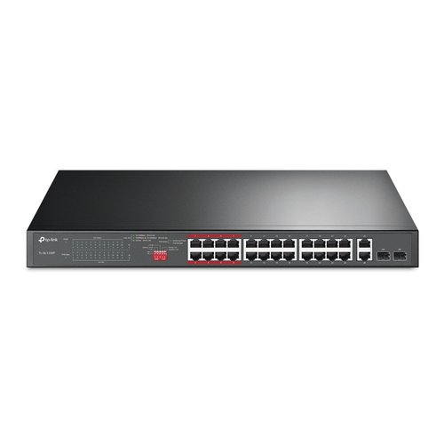 Switch TP-Link TL-SL1226P No administrado, RJ-45 26, Gigabit Ethernet (10/100/1000), (PoE +) 24, 1U, Gris